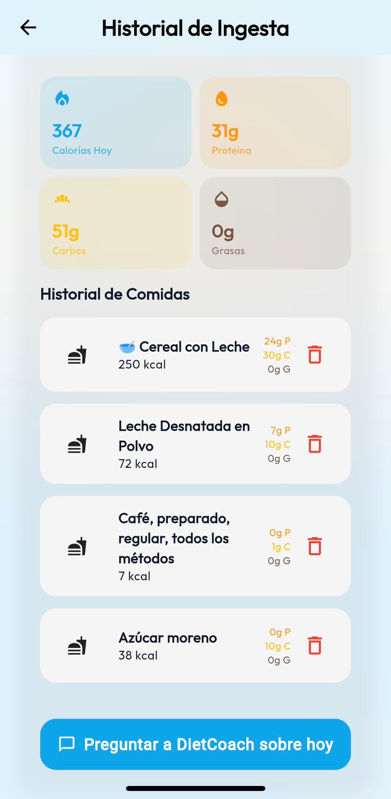 Historial e Ingesta feature
